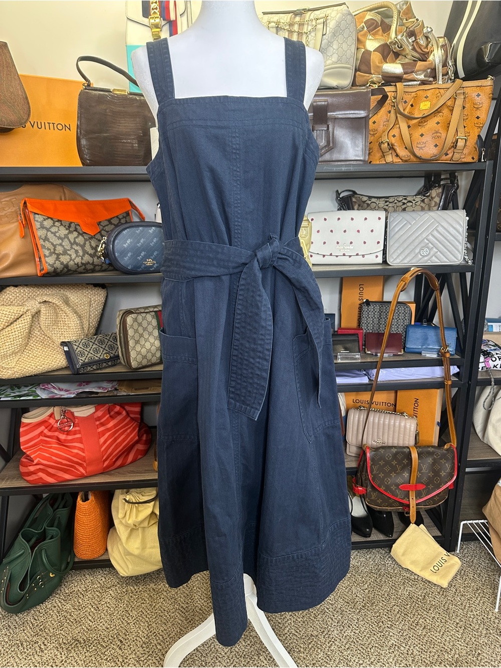 Everlane Denim Square-Neck Tie-Waist Sundress Picnic Dress Size Large